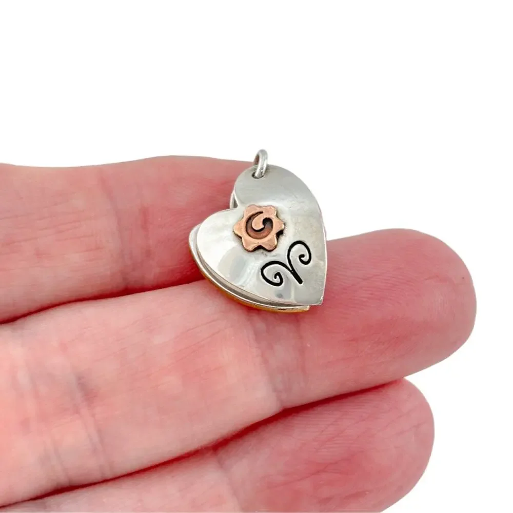 Vintage Sterling Silver 925 Mixed Metal Flower Mom Heart Locket